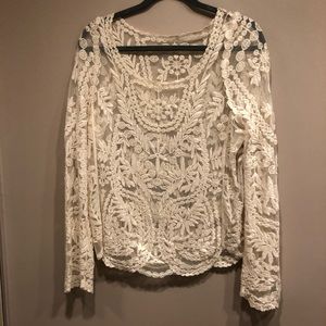 Boho chic beige embroidered shirt.